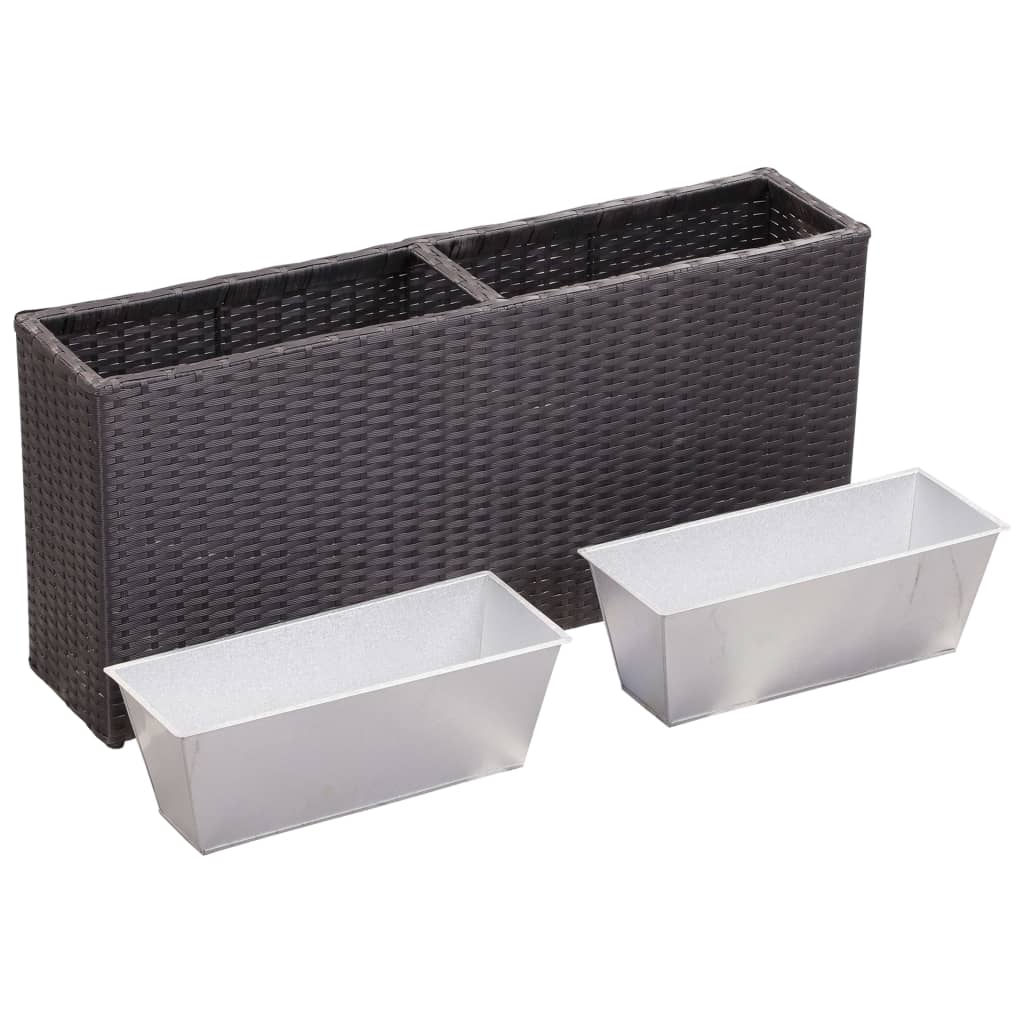 Korotettu kukkalaatikko 2 ruukulla 90x20x40cm polyrottinki mus. - Sisustajankoti.fi