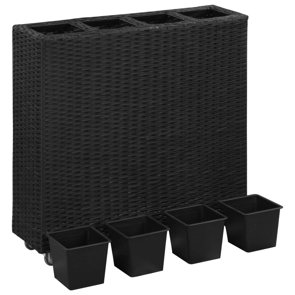 Korotettu kukkalaatikko 4xruukku 80x22x79 cm polyrottinki musta - Sisustajankoti.fi