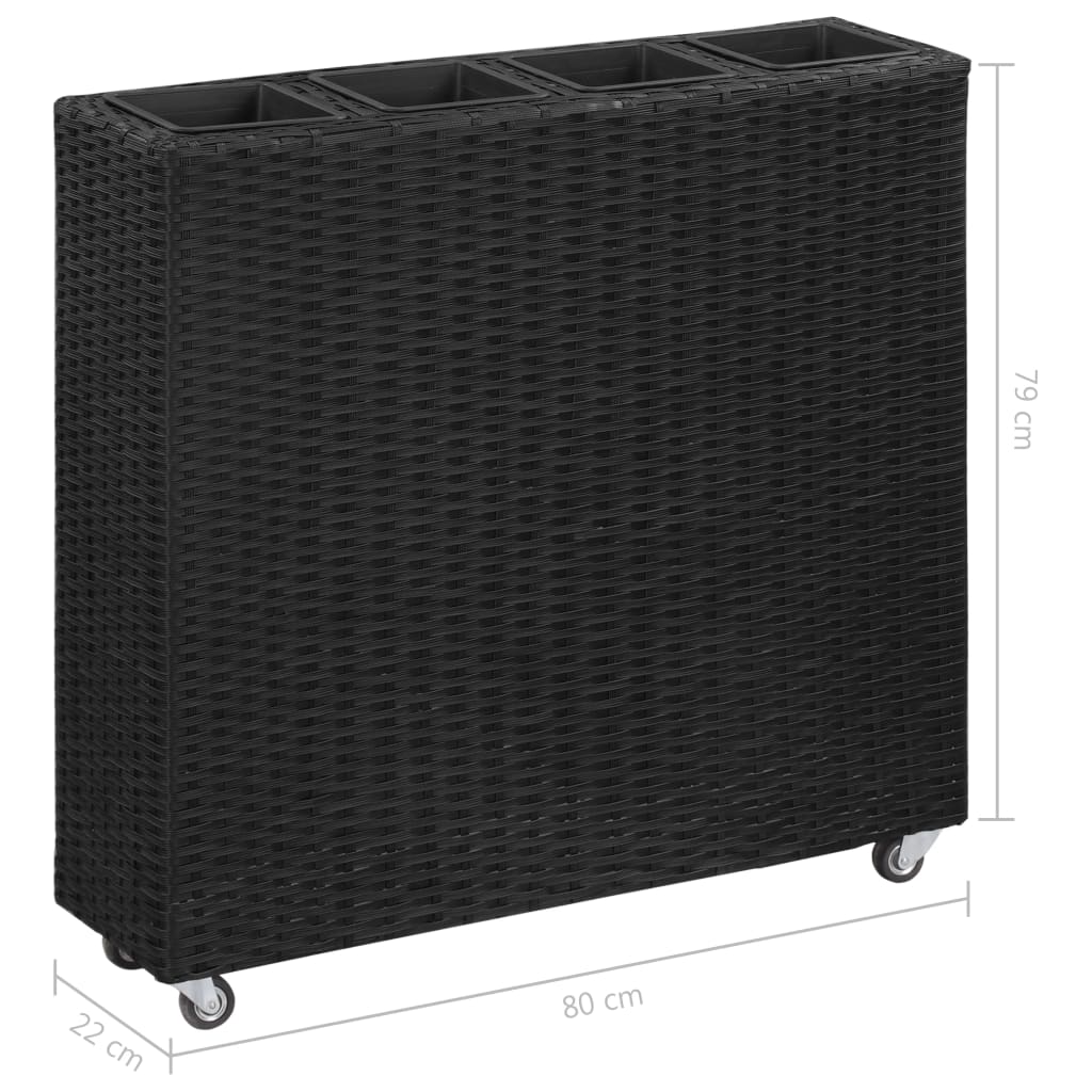 Korotettu kukkalaatikko 4xruukku 80x22x79 cm polyrottinki musta - Sisustajankoti.fi