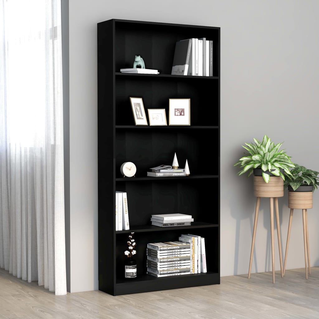5-tasoinen kirjahylly musta 80x24x175 cm - Sisustajankoti.fi