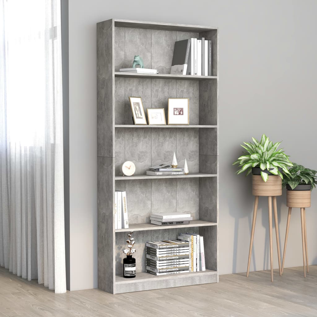 5-tasoinen kirjahylly betoninharmaa 80x24x175 cm - Sisustajankoti.fi
