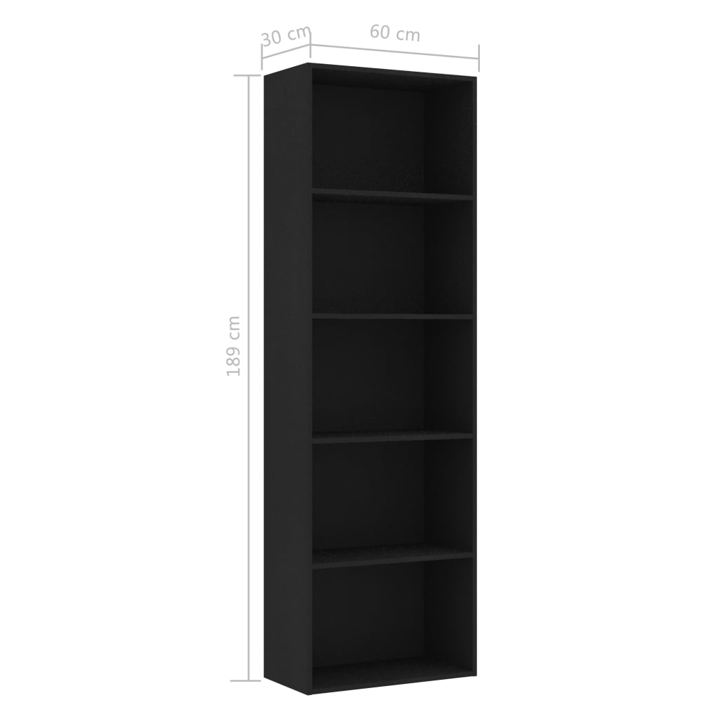 5-tasoinen kirjahylly musta 60x30x189 cm - Sisustajankoti.fi