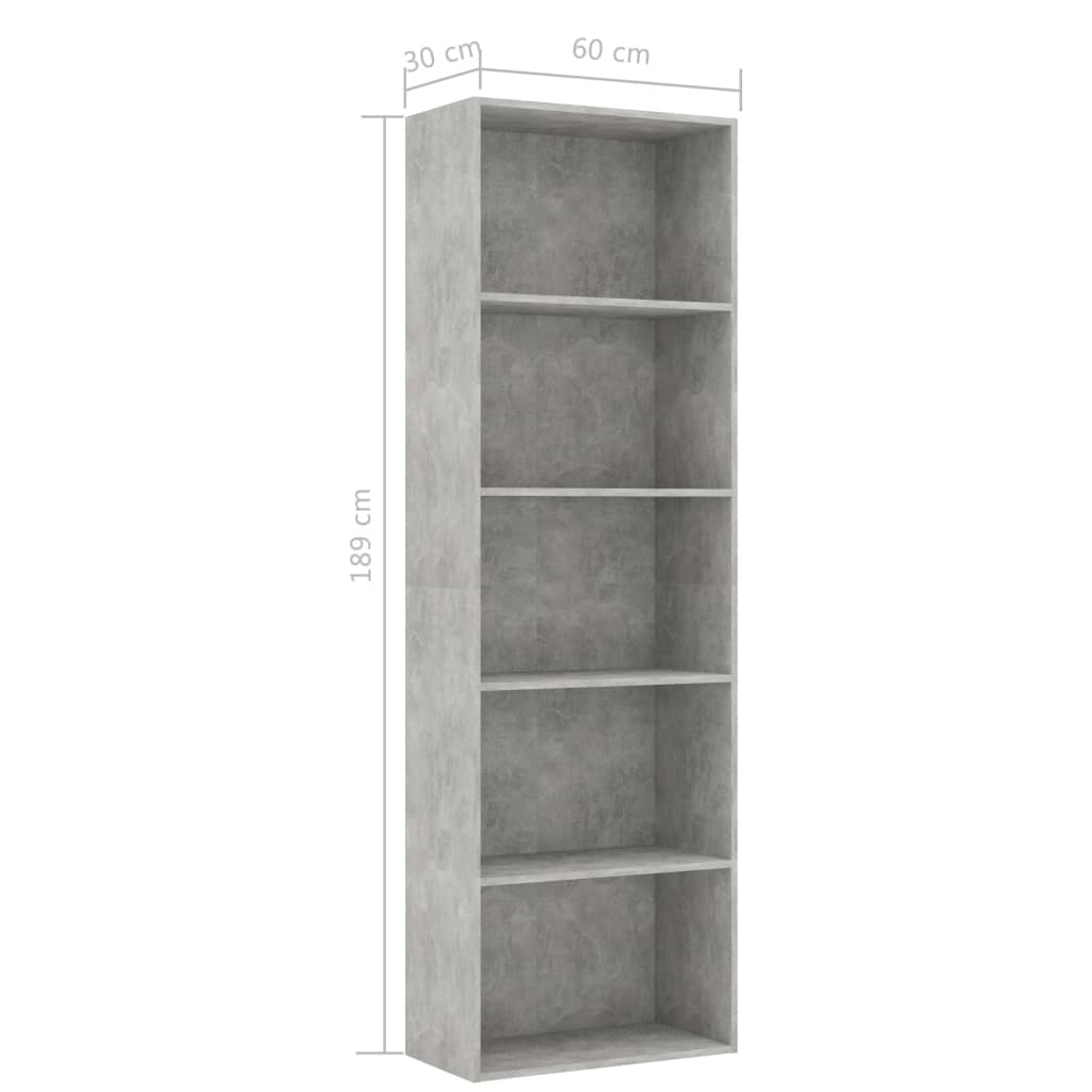 5-tasoinen kirjahylly betoninharmaa 60x30x189 cm - Sisustajankoti.fi