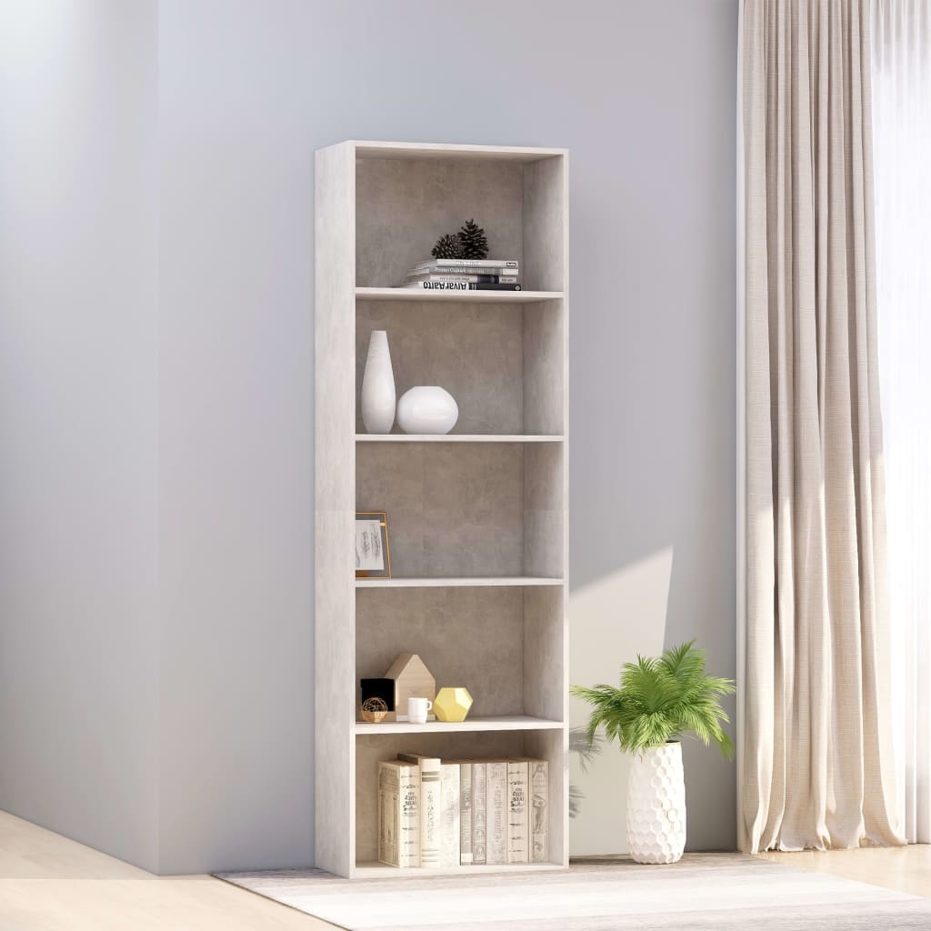 5-tasoinen kirjahylly betoninharmaa 60x30x189 cm - Sisustajankoti.fi