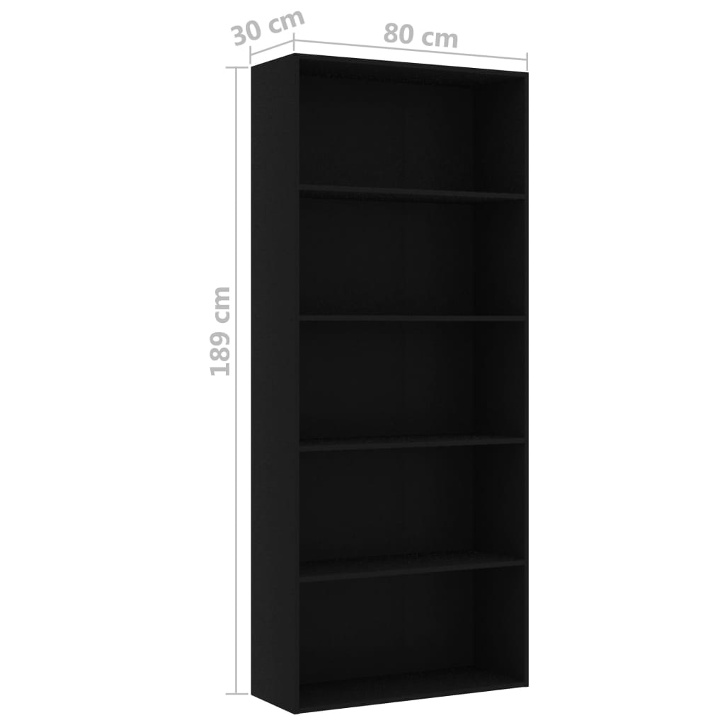 5-tasoinen kirjahylly musta 80x30x189 cm - Sisustajankoti.fi