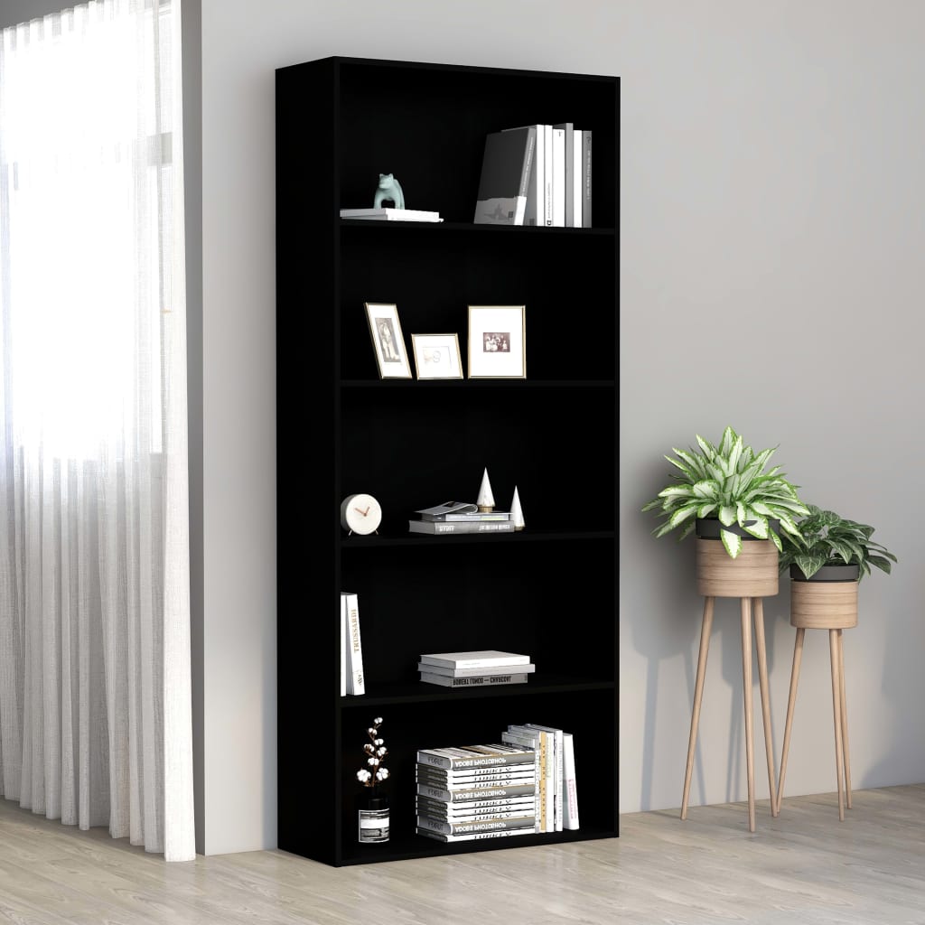 5-tasoinen kirjahylly musta 80x30x189 cm - Sisustajankoti.fi