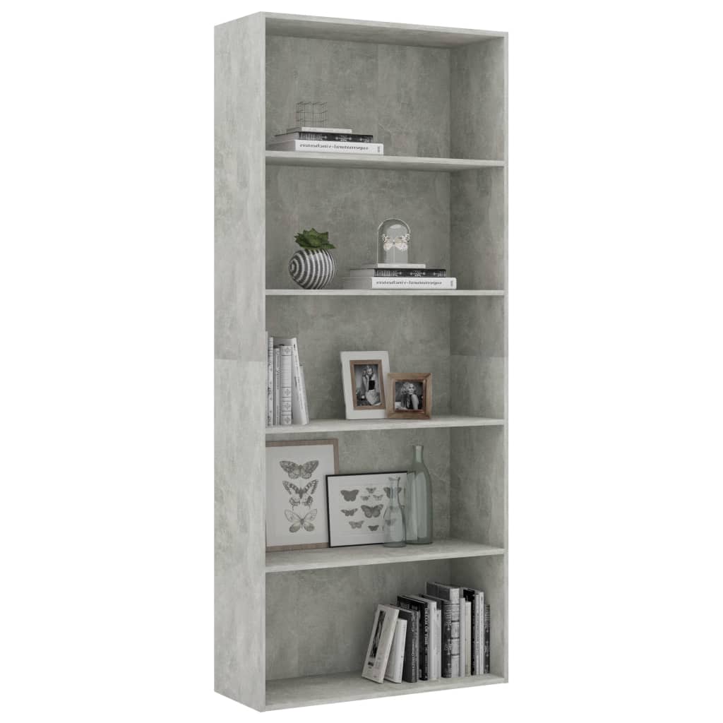 5-tasoinen kirjahylly betoninharmaa 80x30x189 cm - Sisustajankoti.fi