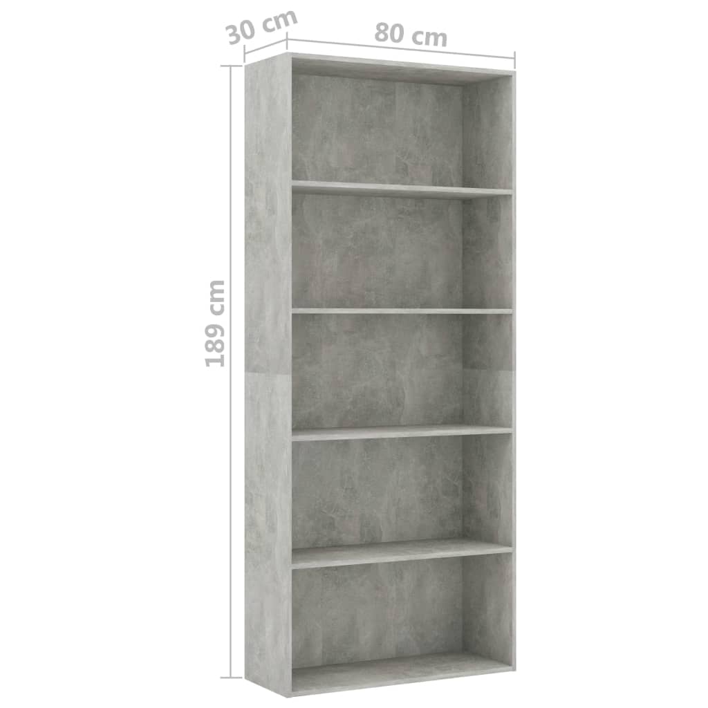 5-tasoinen kirjahylly betoninharmaa 80x30x189 cm - Sisustajankoti.fi