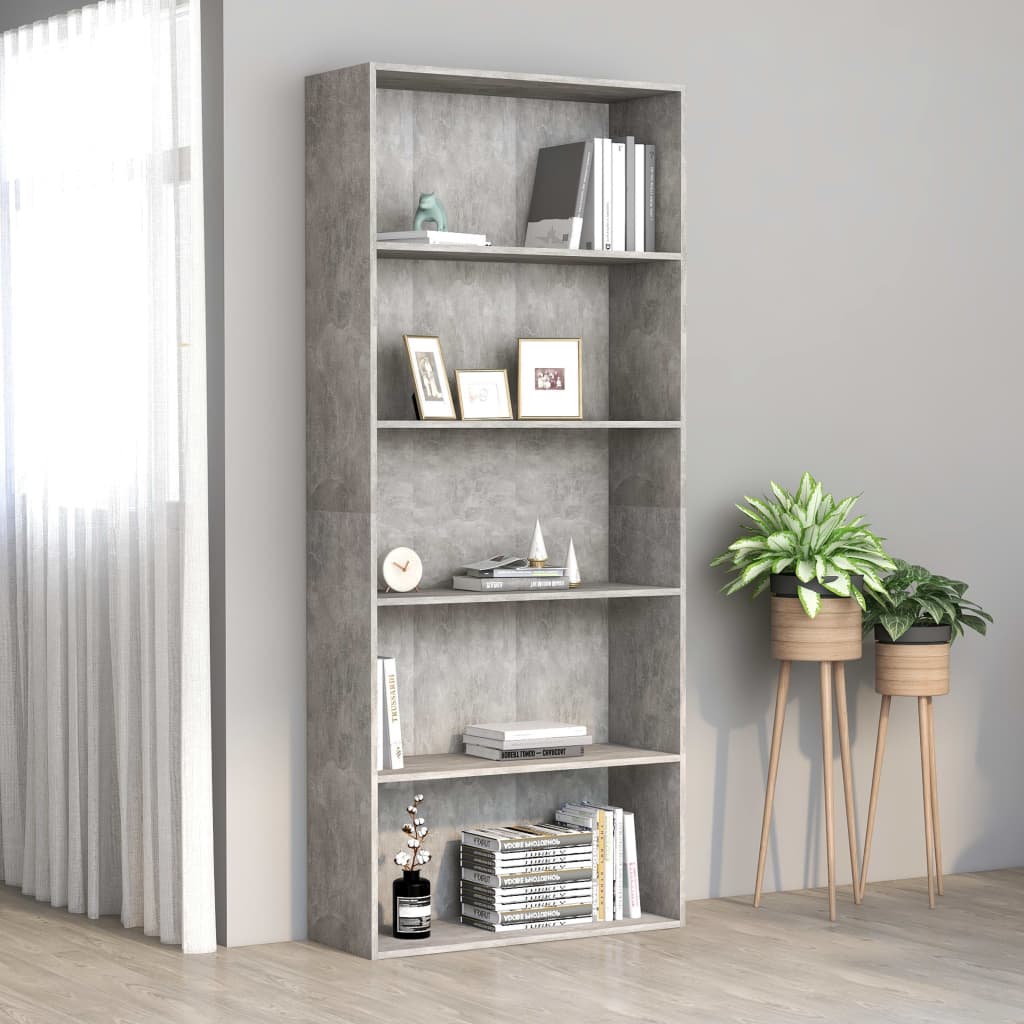 5-tasoinen kirjahylly betoninharmaa 80x30x189 cm - Sisustajankoti.fi