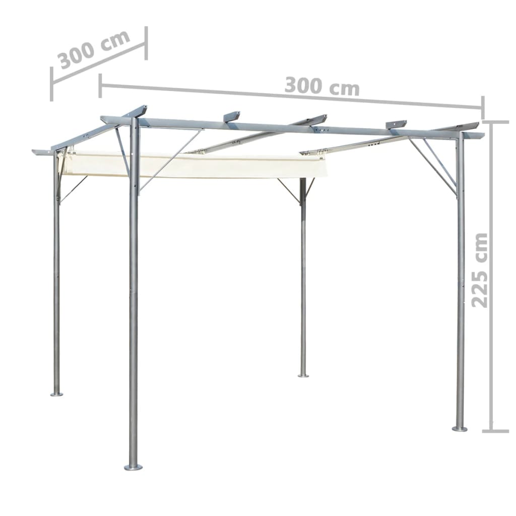 Pergola sisäänvedettävällä katolla kermanvalkoinen 3x3 m teräs - Sisustajankoti.fi