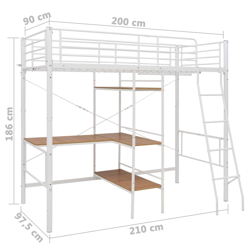 Kerrossänky pöydän rungolla valkoinen metalli 90x200 cm - Sisustajankoti.fi