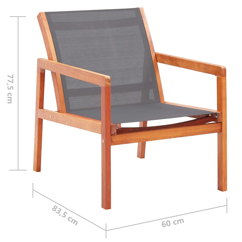 Puutarhan nojatuoli harmaa täysi eukalyptuspuu ja textilene - Sisustajankoti.fi