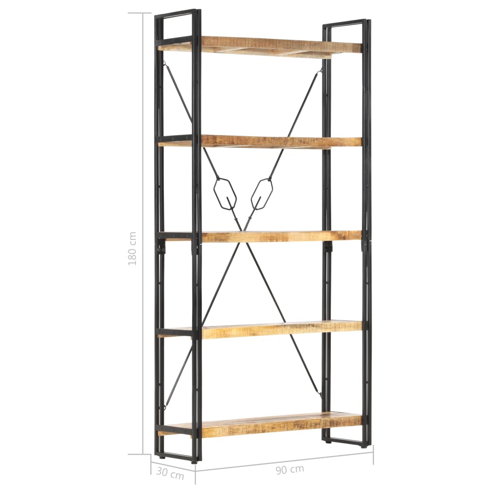 5-tasoinen kirjahylly 90x30x180 cm täysi mangopuu - Sisustajankoti.fi