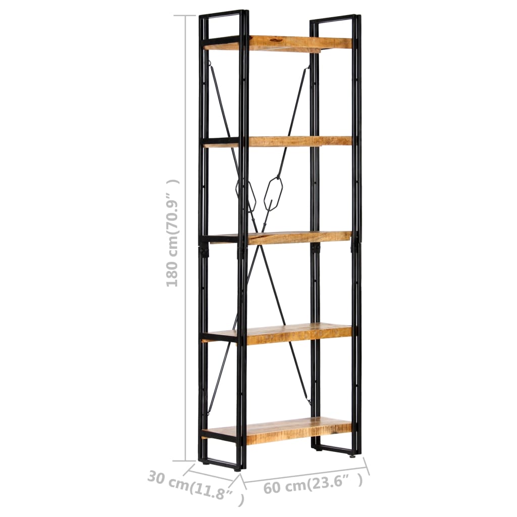 5-tasoinen kirjahylly 60x30x180 cm täysi mangopuu - Sisustajankoti.fi