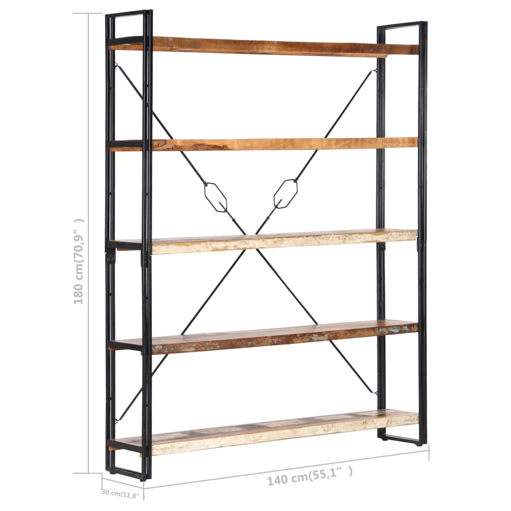 Kirjahylly 5 tasoa 140x30x180 cm täysi kierrätetty puu - Sisustajankoti.fi
