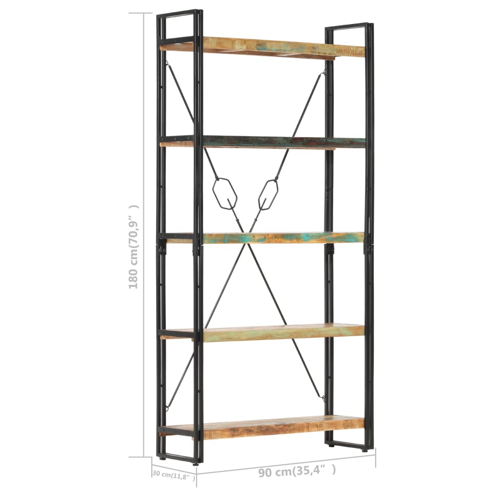 5-tasoinen kirjahylly 90x30x180 cm täysi kierrätetty puu - Sisustajankoti.fi