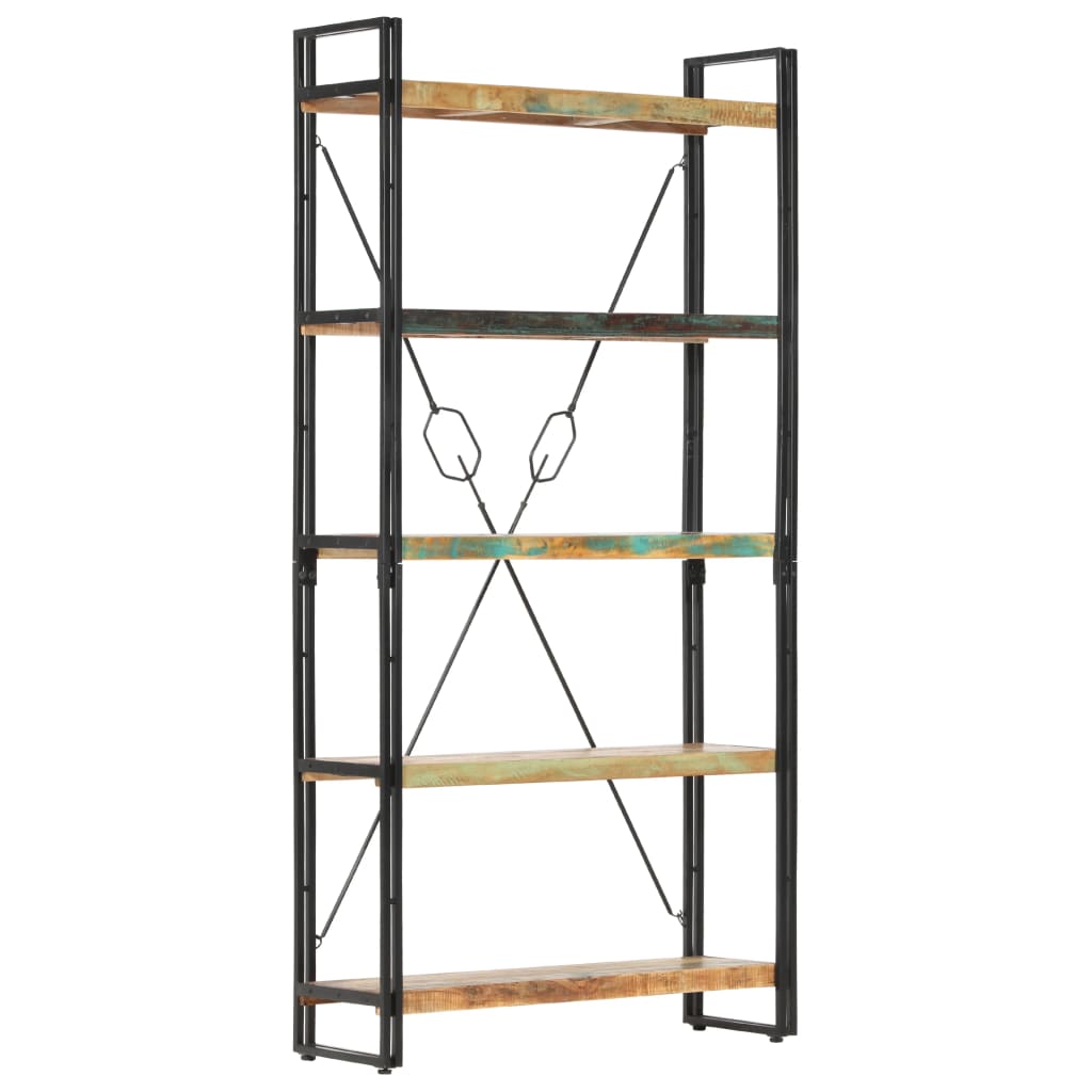 5-tasoinen kirjahylly 90x30x180 cm täysi kierrätetty puu - Sisustajankoti.fi