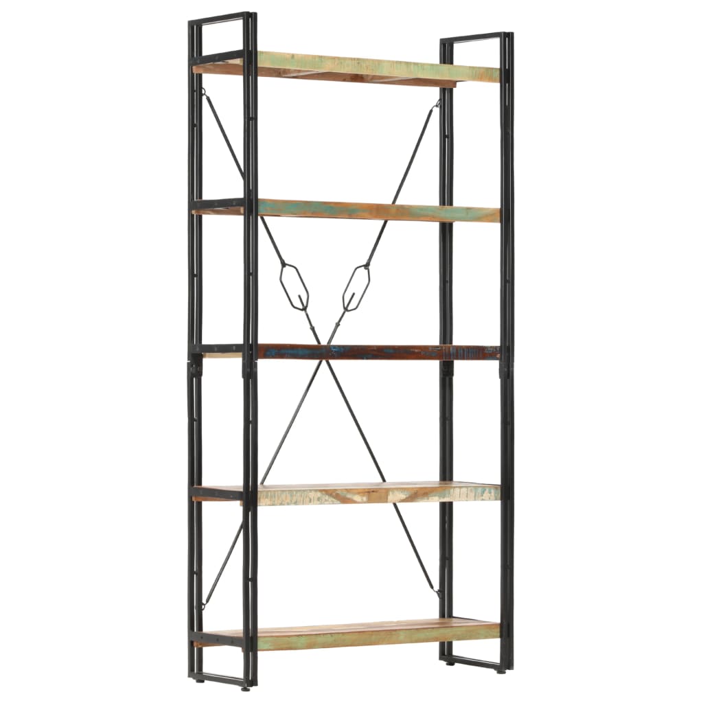 5-tasoinen kirjahylly 90x30x180 cm täysi kierrätetty puu - Sisustajankoti.fi