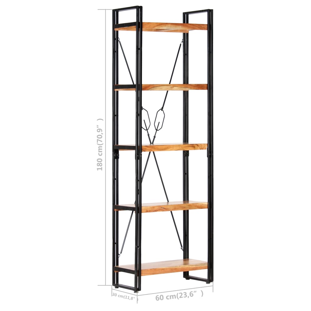 5-tasoinen kirjahylly 60x30x180 cm täysi akaasiapuu - Sisustajankoti.fi