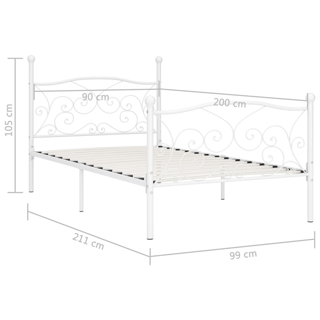Sängynrunko sälepohjalla valkoinen metalli 90x200 cm - Sisustajankoti.fi