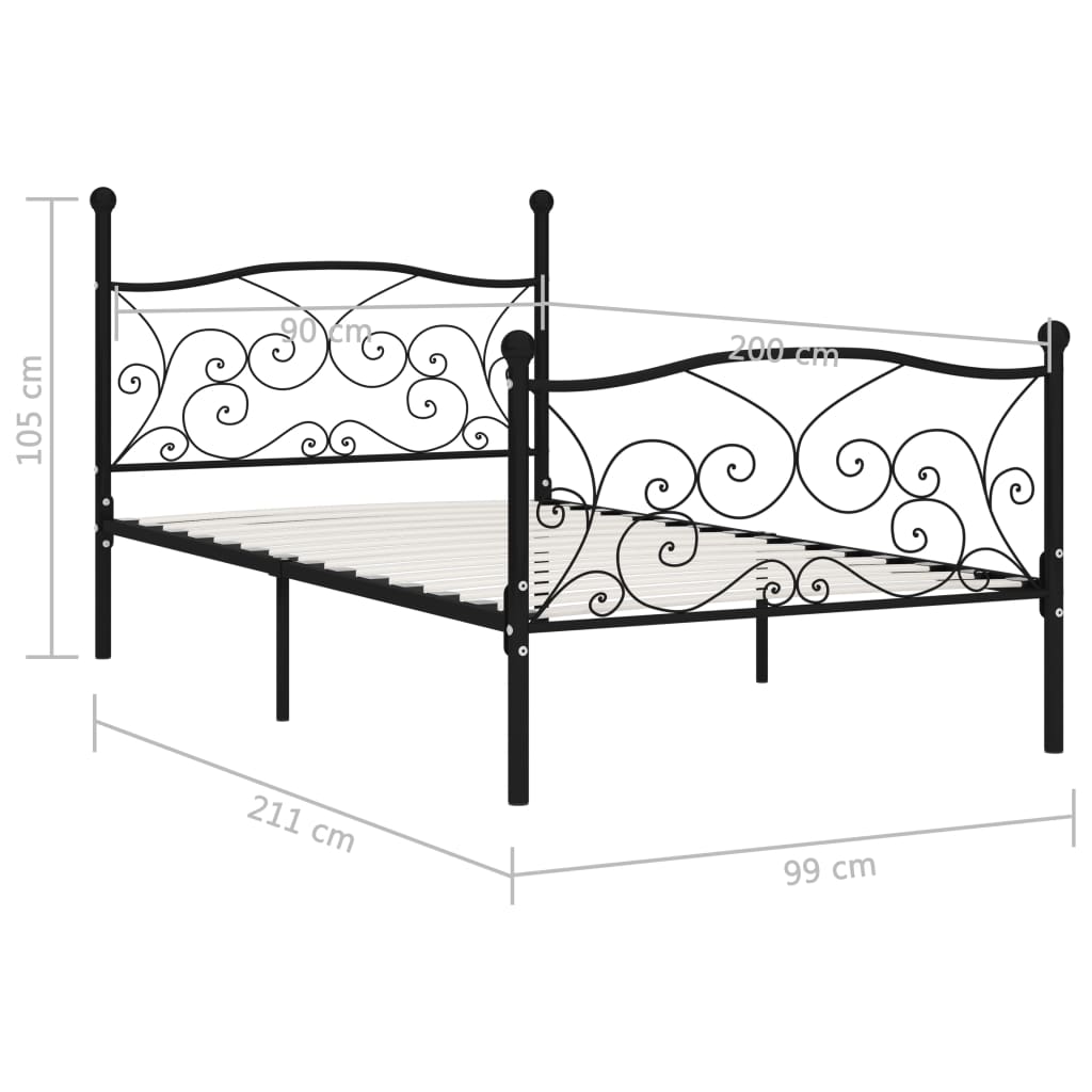Sängynrunko sälepohjalla musta metalli 90x200 cm - Sisustajankoti.fi