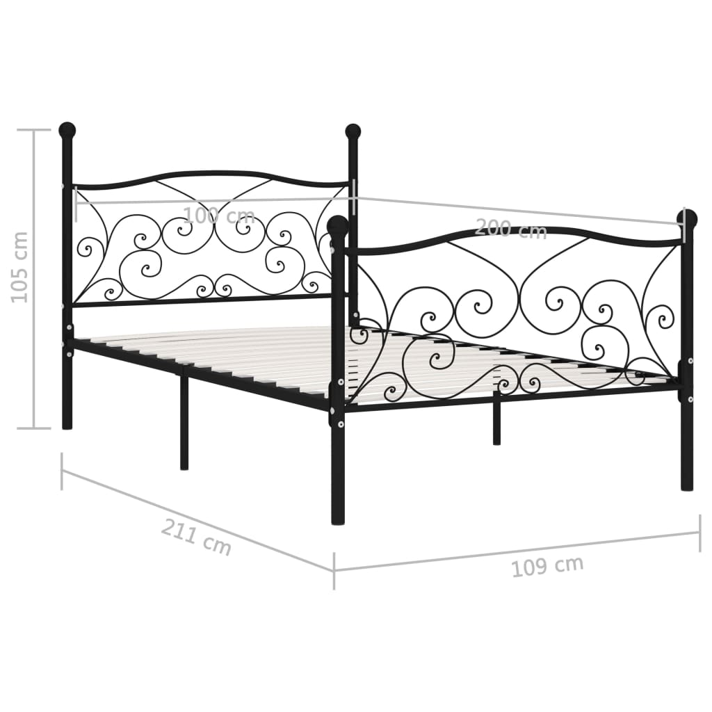 Sängynrunko sälepohjalla musta metalli 100x200 cm - Sisustajankoti.fi
