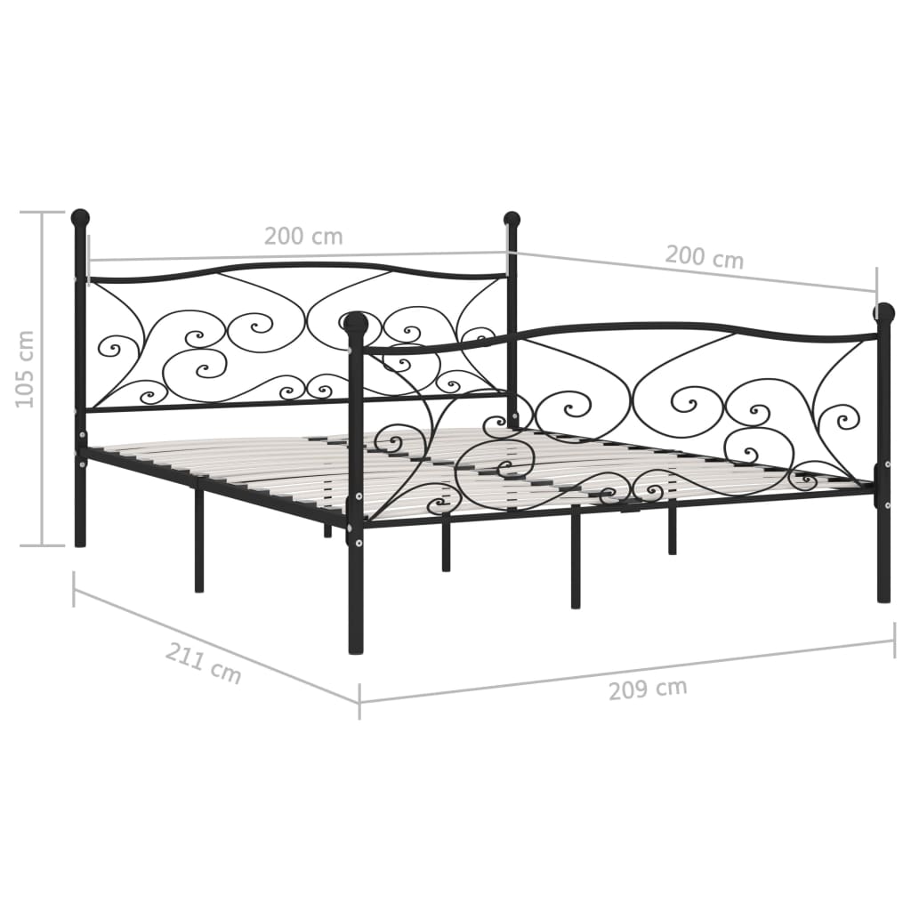 Sängynrunko sälepohjalla musta metalli 200x200 cm - Sisustajankoti.fi