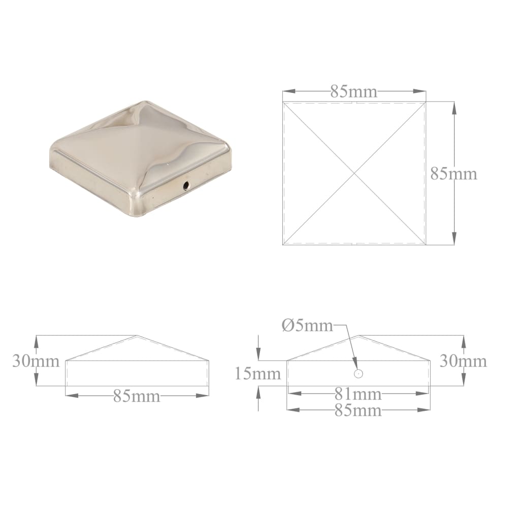 Pyramidin muotoinen aitatolpan kärki 6 kpl teräs 81x81 mm - Sisustajankoti.fi