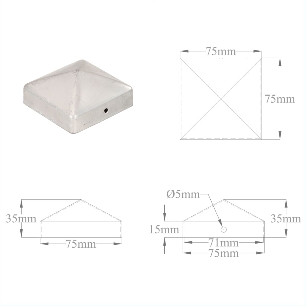 Pyramidin muotoinen aitatolpan kärki 6 kpl metalli 71x71 mm - Sisustajankoti.fi