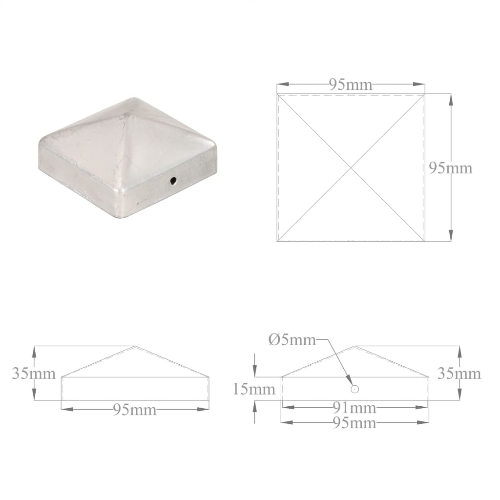 Pyramidin muotoinen aitatolpan kärki 6 kpl metalli 91x91 mm - Sisustajankoti.fi