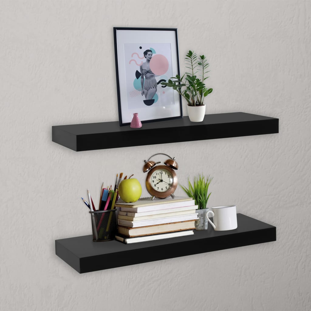 Kelluvat seinähyllyt 2 kpl musta 40x20x3,8 cm - Sisustajankoti.fi