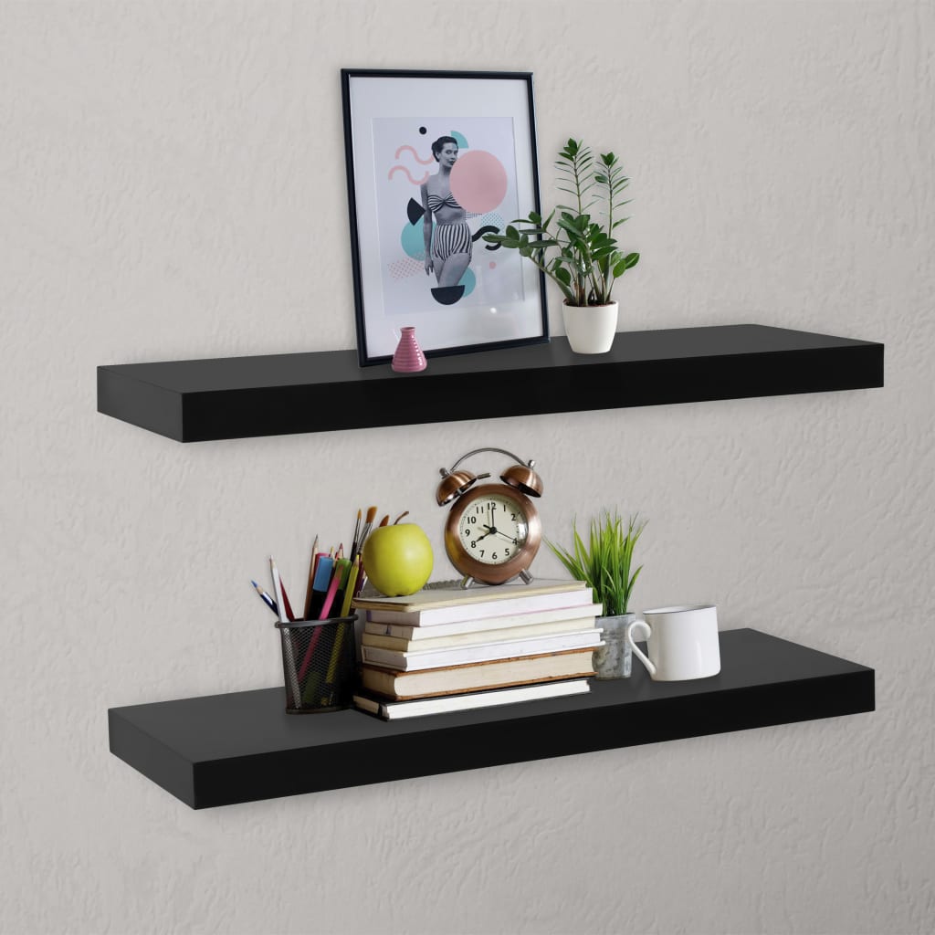 Kelluvat seinähyllyt 2 kpl musta 80x20x3,8 cm - Sisustajankoti.fi