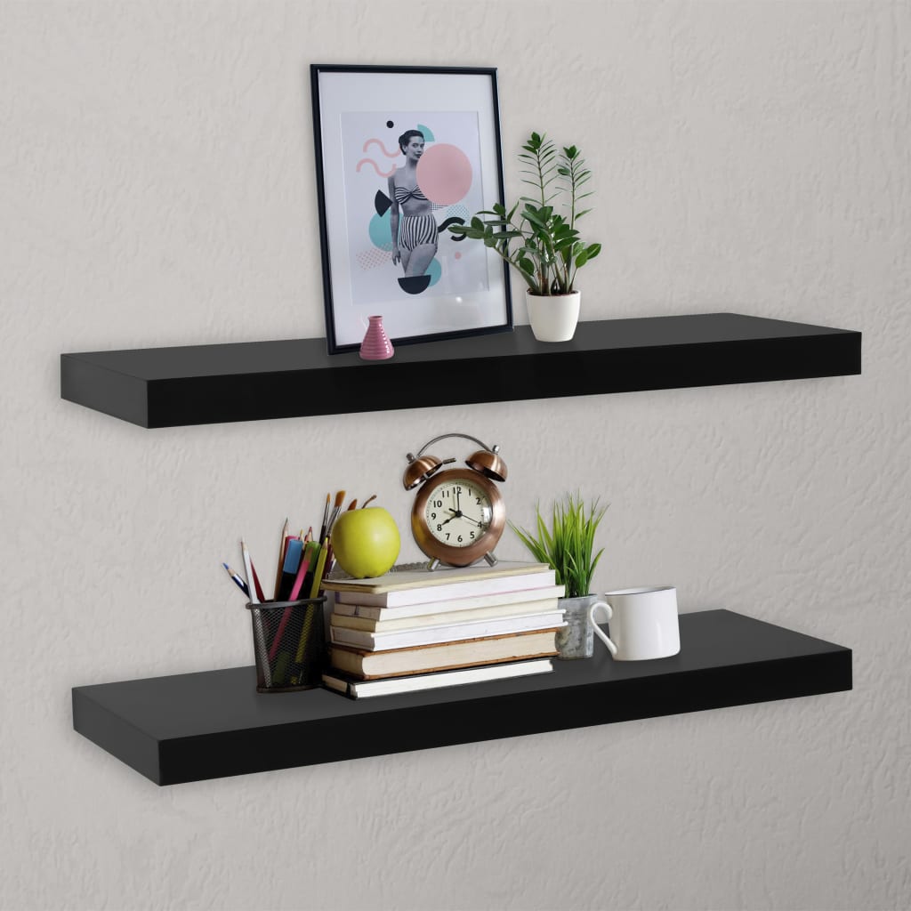Kelluvat seinähyllyt 2 kpl musta 100x20x3,8 cm - Sisustajankoti.fi