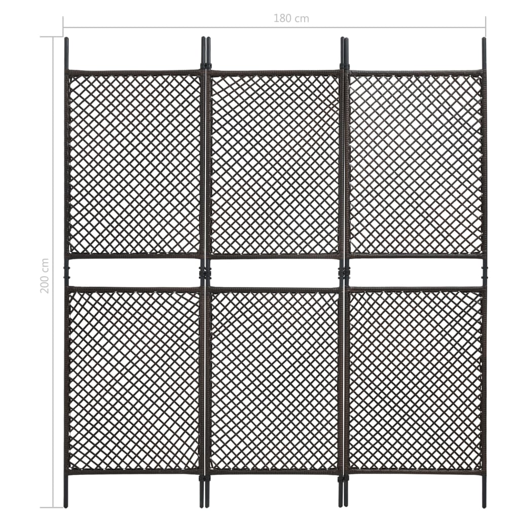 3-Paneelinen tilanjakaja polyrottinki 180x200 cm ruskea - Sisustajankoti.fi