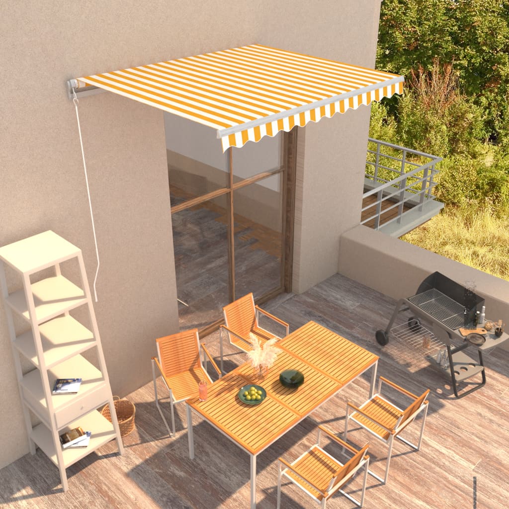 Manuaalisesti sisäänkelattava markiisi 300x250cm keltavalkoinen - Sisustajankoti.fi