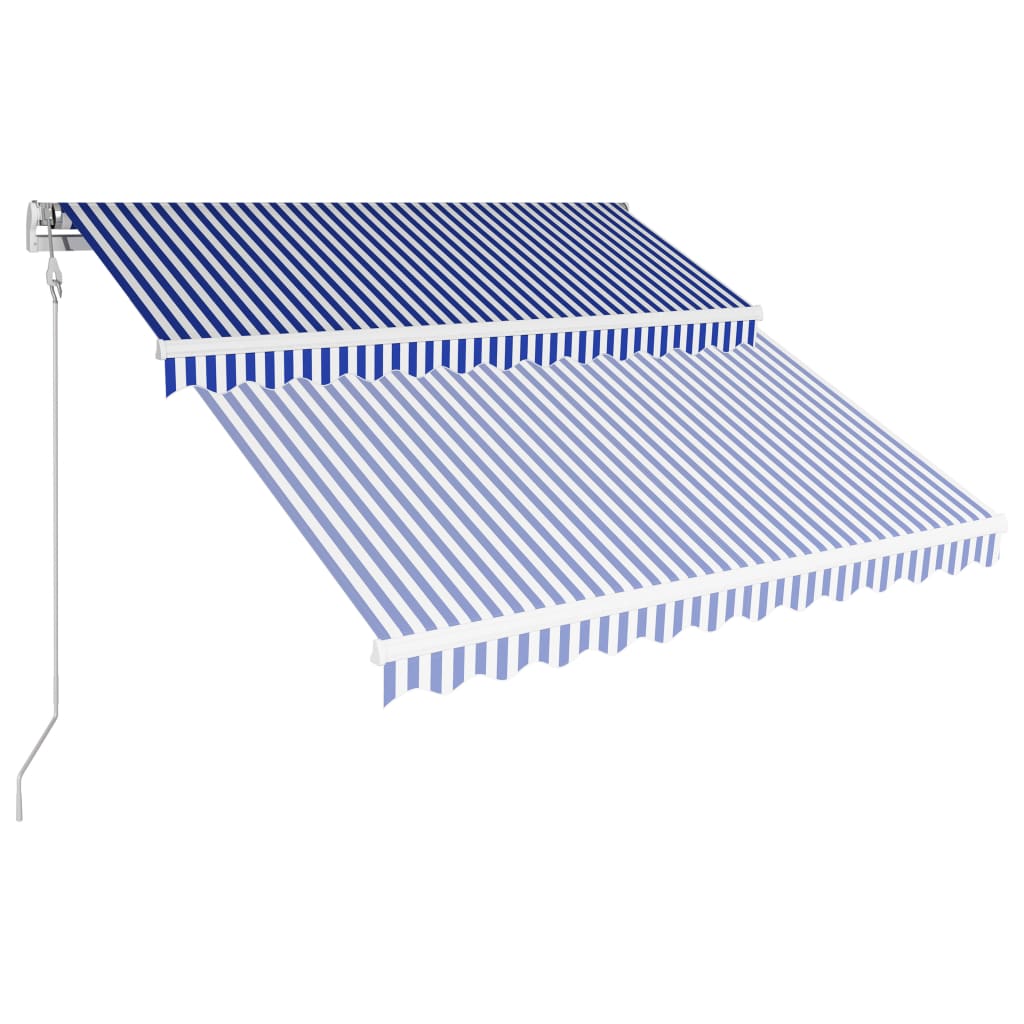 Automaattisesti sisäänkelattava markiisi 350x250 cm sin./valk. - Sisustajankoti.fi