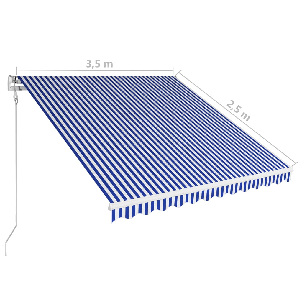 Automaattisesti sisäänkelattava markiisi 350x250 cm sin./valk. - Sisustajankoti.fi