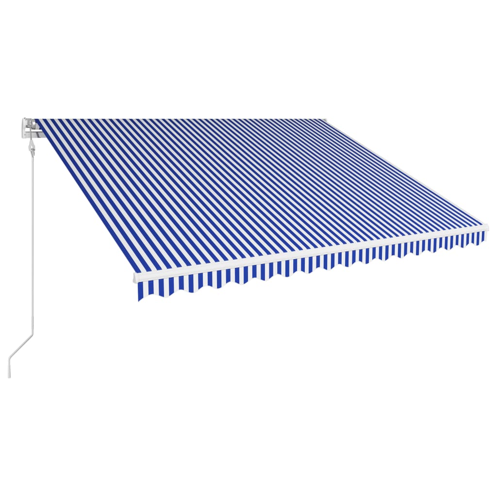 Automaattinen sisäänkelattava markiisi 450x300 cm sininen/valk. - Sisustajankoti.fi