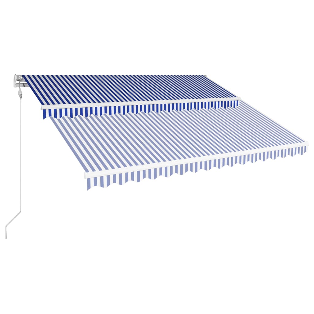 Automaattinen sisäänkelattava markiisi 450x300 cm sininen/valk. - Sisustajankoti.fi
