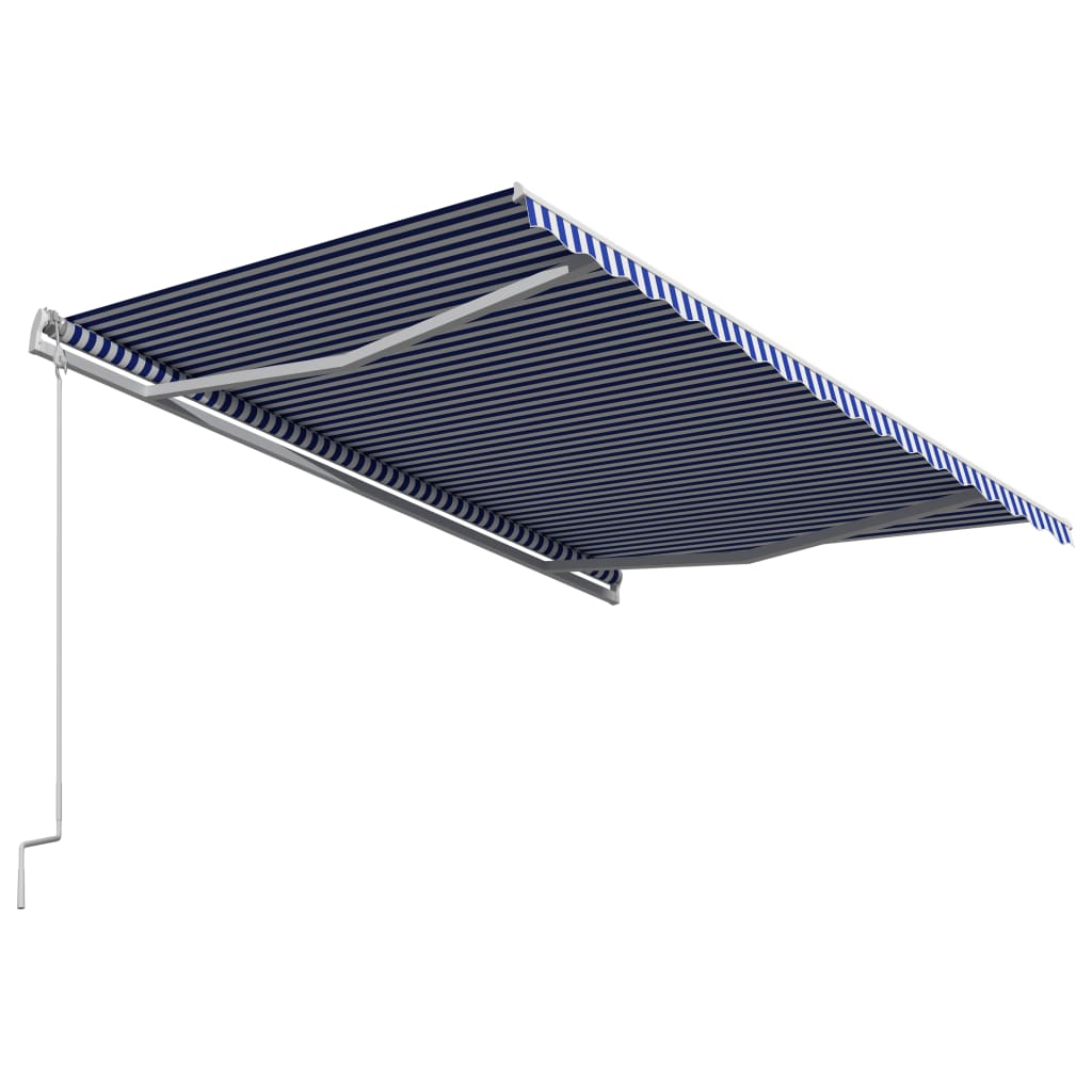 Automaattinen sisäänkelattava markiisi 450x300 cm sininen/valk. - Sisustajankoti.fi