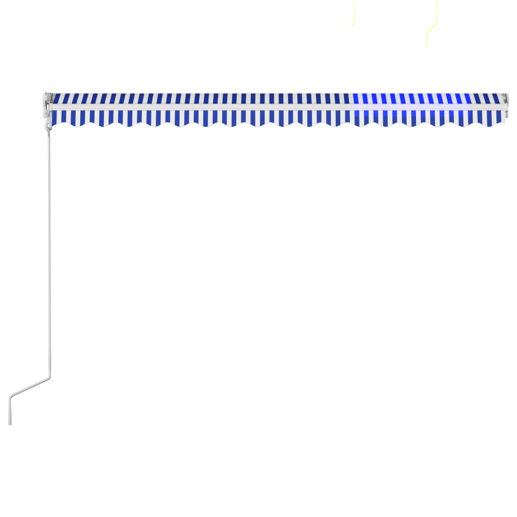 Automaattinen sisäänkelattava markiisi 450x300 cm sininen/valk. - Sisustajankoti.fi