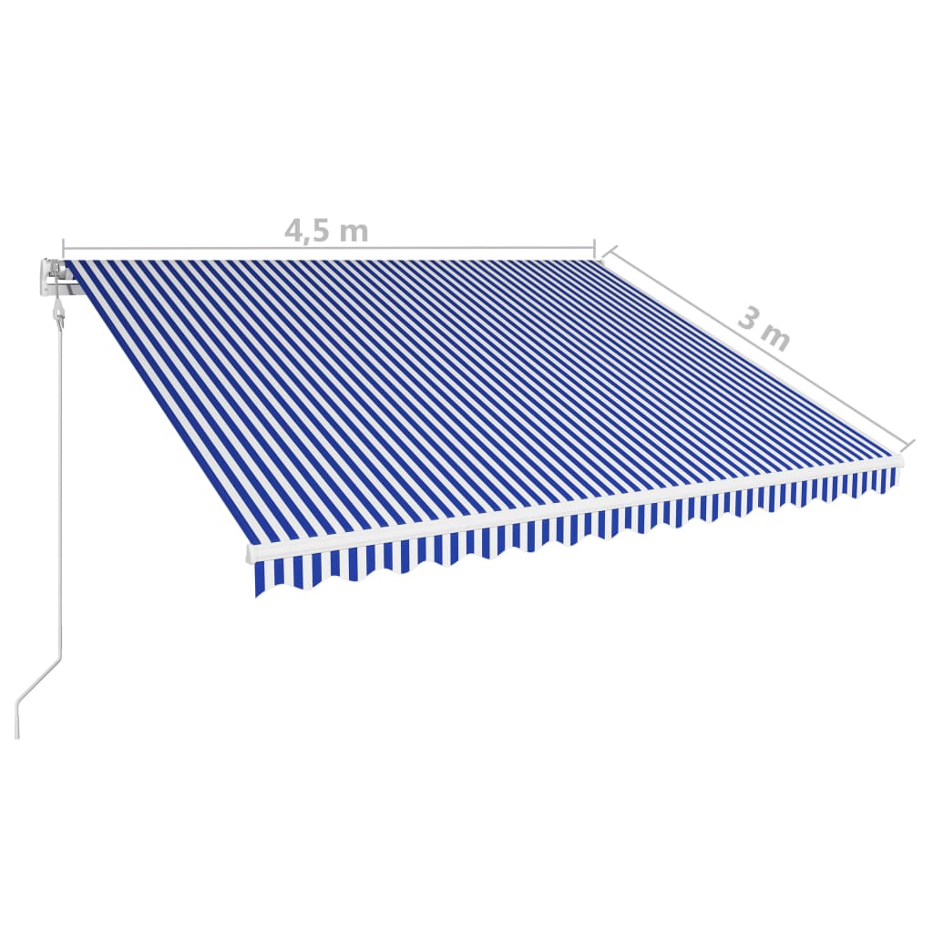 Automaattinen sisäänkelattava markiisi 450x300 cm sininen/valk. - Sisustajankoti.fi