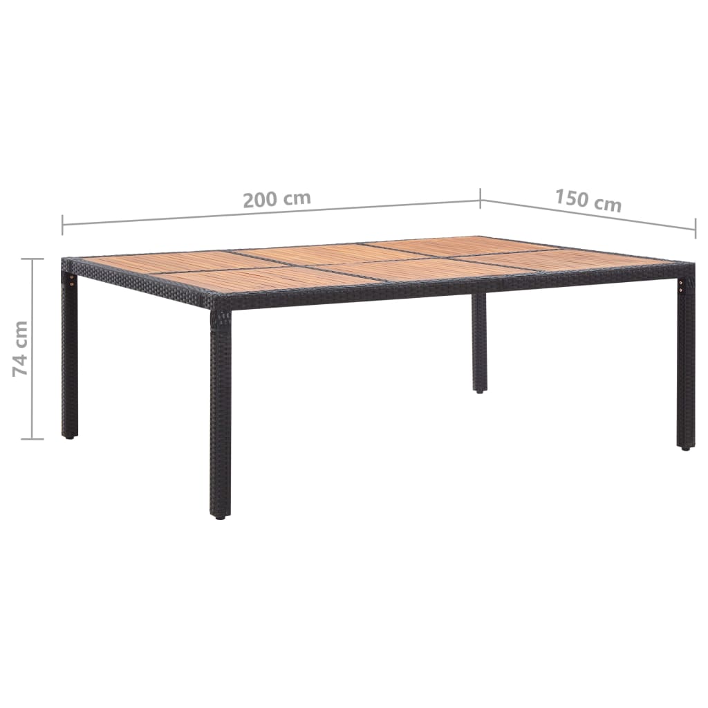 Puutarhapöytä musta 200x150x74 cm polyrottinki ja akaasiapuu - Sisustajankoti.fi