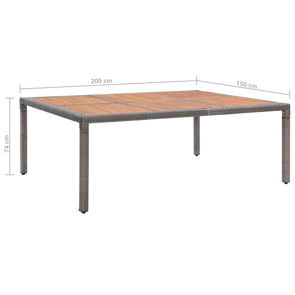 Puutarhapöytä harmaa 200x150x74 cm polyrottinki ja akaasiapuu - Sisustajankoti.fi
