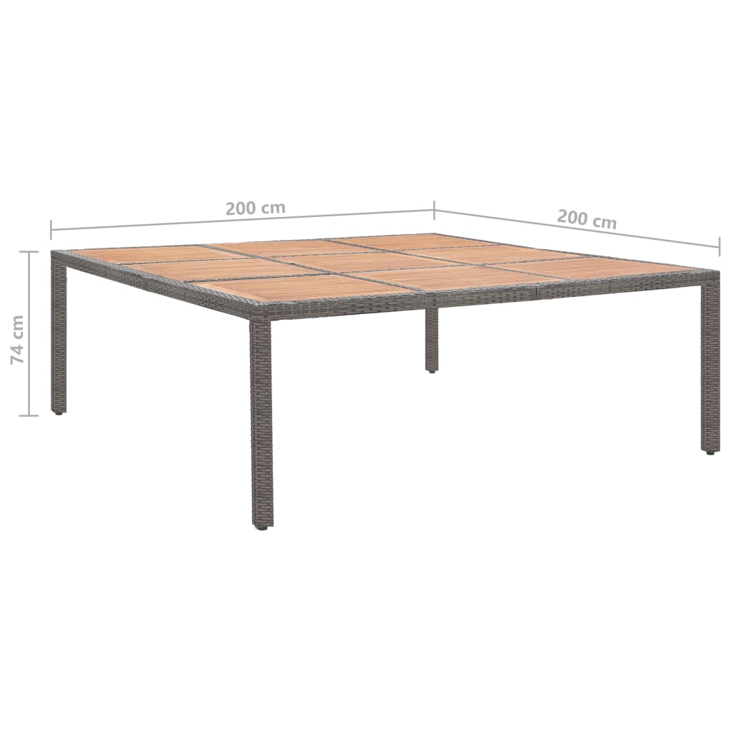 Puutarhapöytä harmaa 200x200x74 cm polyrottinki ja akaasiapuu - Sisustajankoti.fi