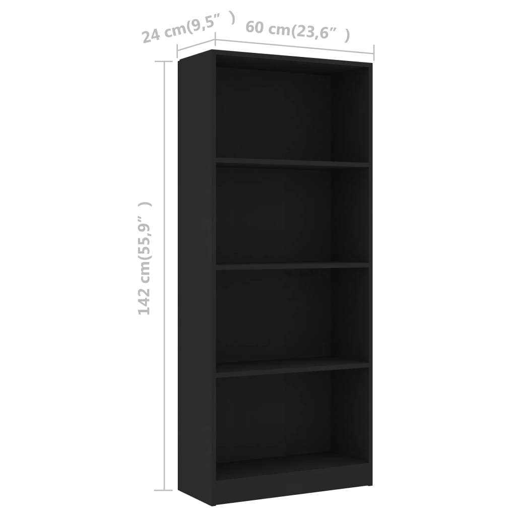 4-tasoinen kirjahylly musta 60x24x142 cm - Sisustajankoti.fi