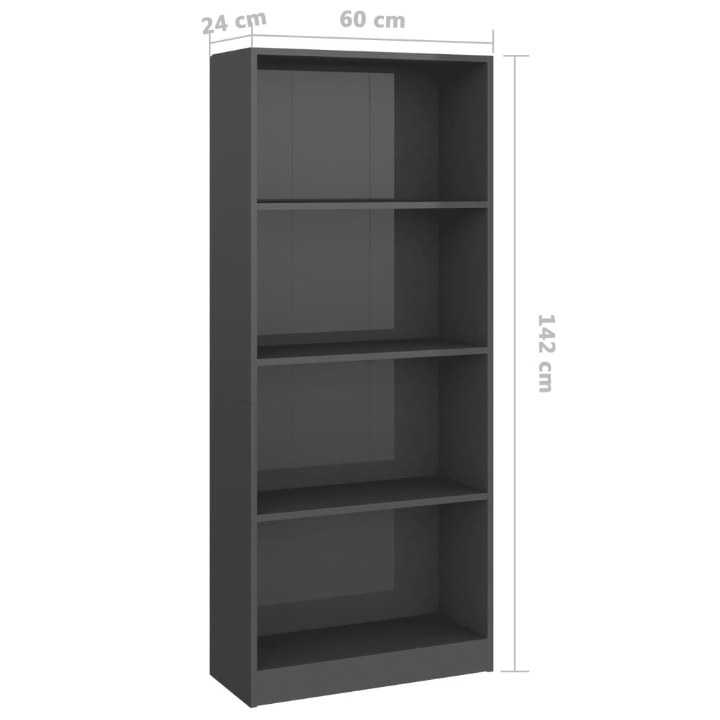 4-tasoinen kirjahylly korkeakiilto harmaa 60x24x142cm - Sisustajankoti.fi