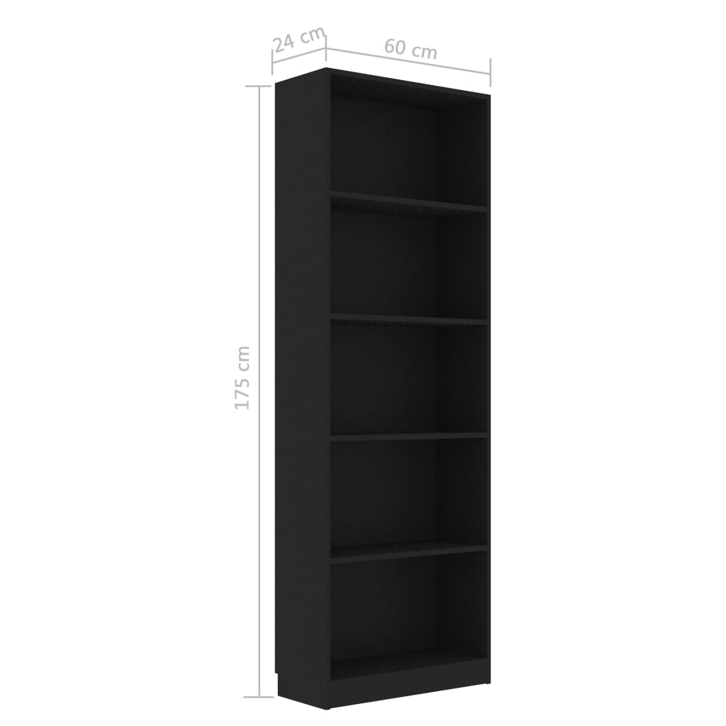 5-tasoinen kirjahylly musta 60x24x175 cm - Sisustajankoti.fi