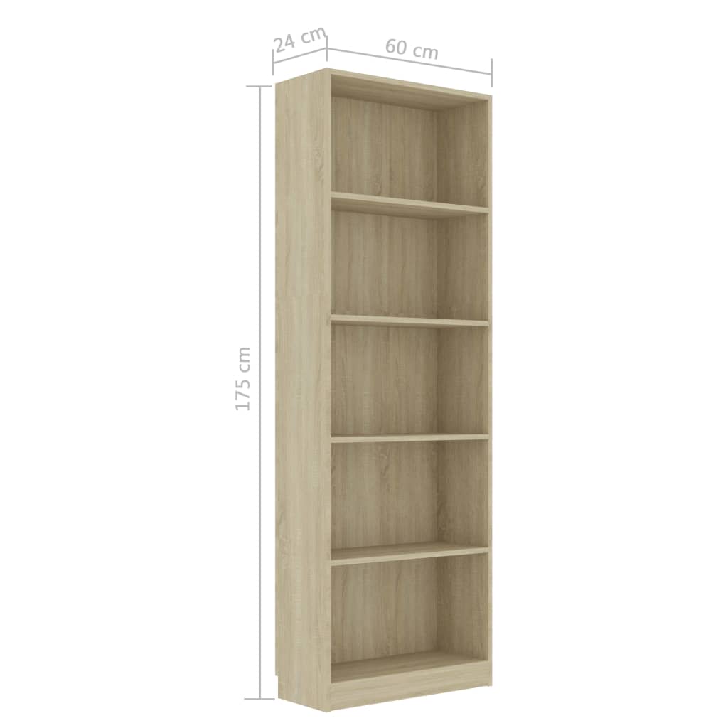 5-tasoinen kirjahylly Sonoma-tammi 60x24x175 cm - Sisustajankoti.fi