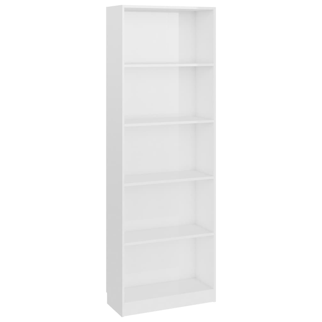 5-tasoinen kirjahylly korkeakiilto valk. 60x24x175 cm - Sisustajankoti.fi